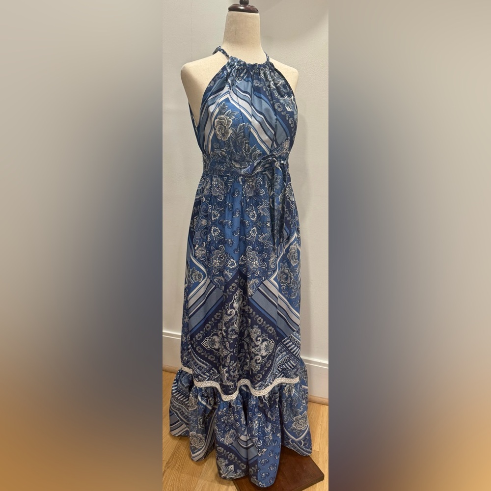 Lucky Brand Blue Bandana Maxi Dress